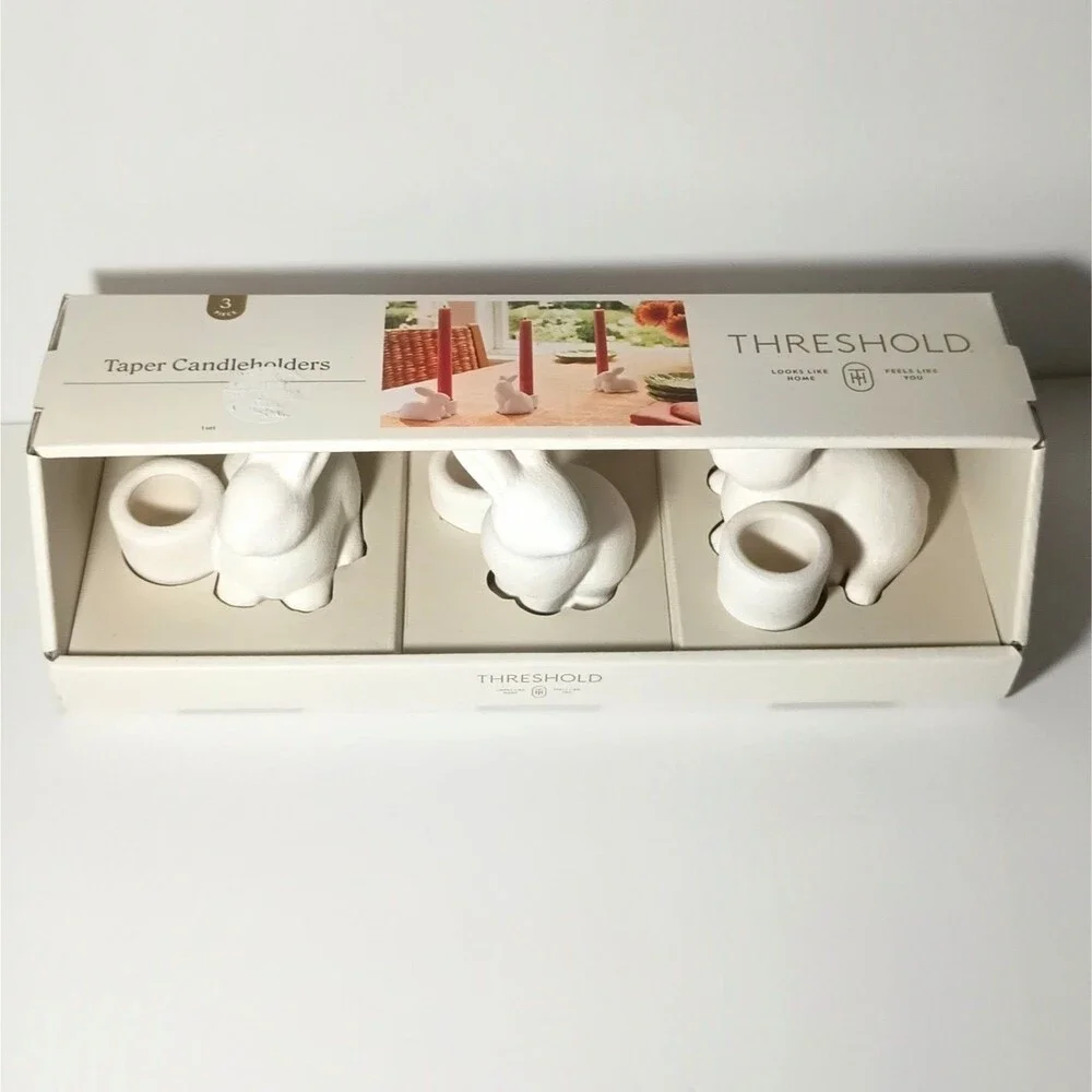 Threshold Easter Bunny Taper Candle Holders Set of 3 NWT Cottagecore Woodland